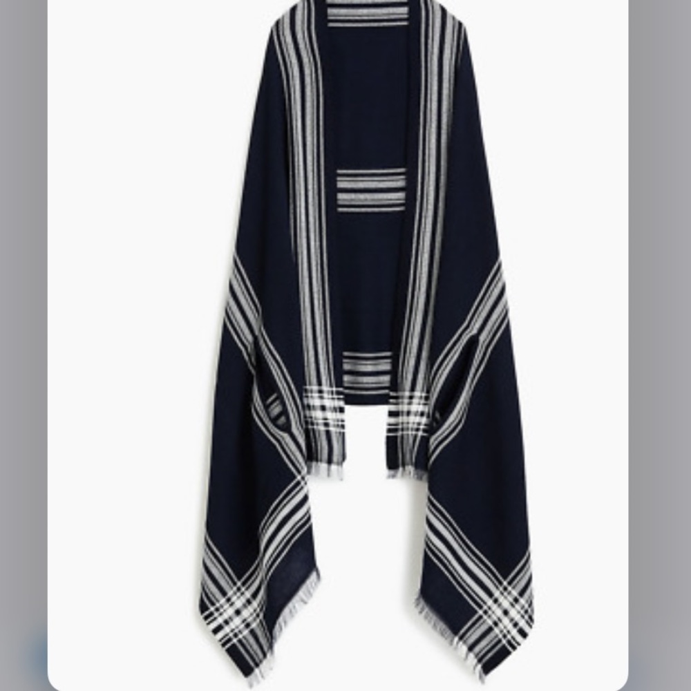 COPY - J Crew blanket striped cafe scarf navy and white